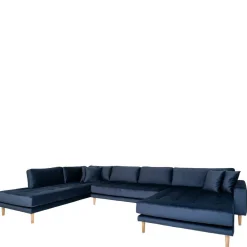 Wohnen Sofas<U-Form Wohnlandschaft in Dunkelblau Samt - Martinos