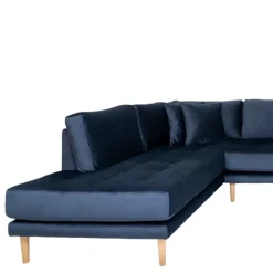 Wohnen Sofas<U-Form Wohnlandschaft in Dunkelblau Samt - Martinos