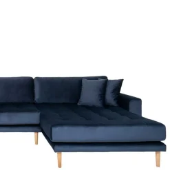 Wohnen Sofas<U-Form Wohnlandschaft in Dunkelblau Samt - Martinos