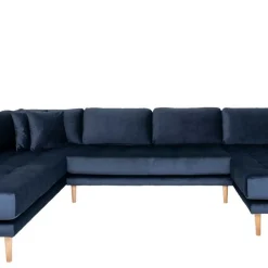 Wohnen Sofas<U-Form Wohnlandschaft in Dunkelblau Samt - Martinos