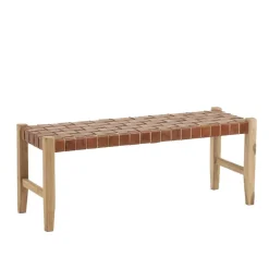 Wohnen Sitzbank<Urige Holzbank mit Leder Geflecht Sitz - Crespa (2er Set)