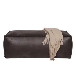 Wohnen Hocker<Used Look Pouf aus Recyclingleder Castilian in Schwarz