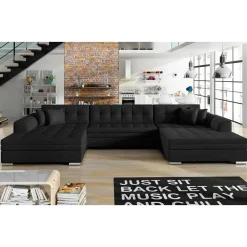 Wohnen Sofas<U-Sofa in Schwarz Kunstlederbezug - Bekasi