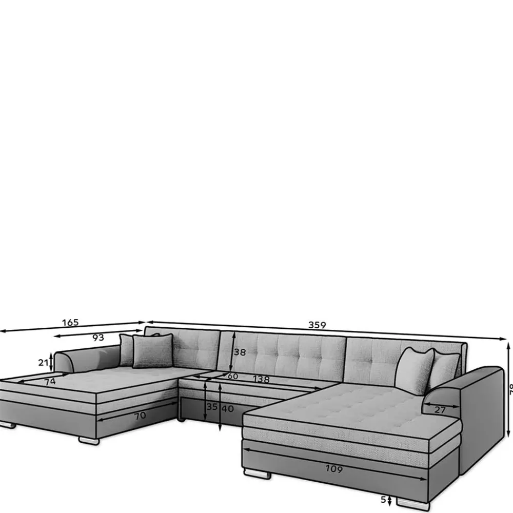 Wohnen Sofas<U-Sofa in Schwarz Kunstlederbezug - Bekasi