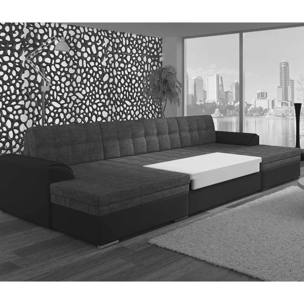 Wohnen Sofas<U-Sofa in Schwarz Kunstlederbezug - Bekasi