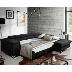 Wohnen Sofas<Velours Ecksofa in Schwarz - Milwaukee