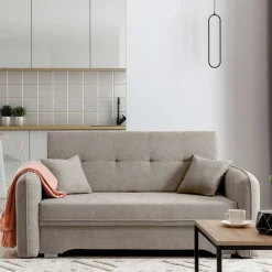 Wohnen Sofas<Velours Federkerncouch in Beigegrau - Fortinos