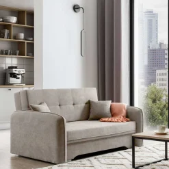 Wohnen Sofas<Velours Federkerncouch in Beigegrau - Fortinos