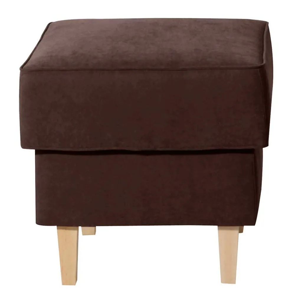 Wohnen Hocker<Velours Hocker in Braun und Buche - Revelinda