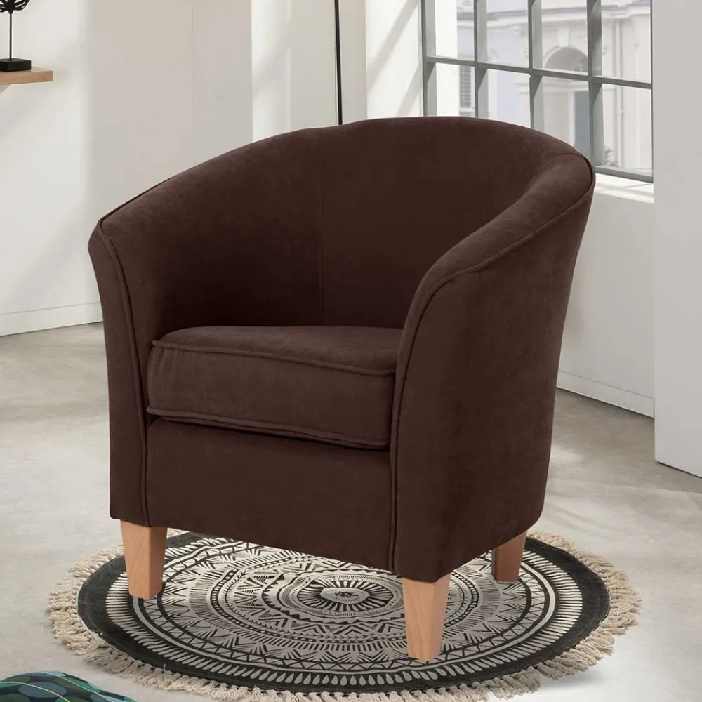 Wohnen Sessel<Velours Polstersessel halbrund in Braun - Cazar