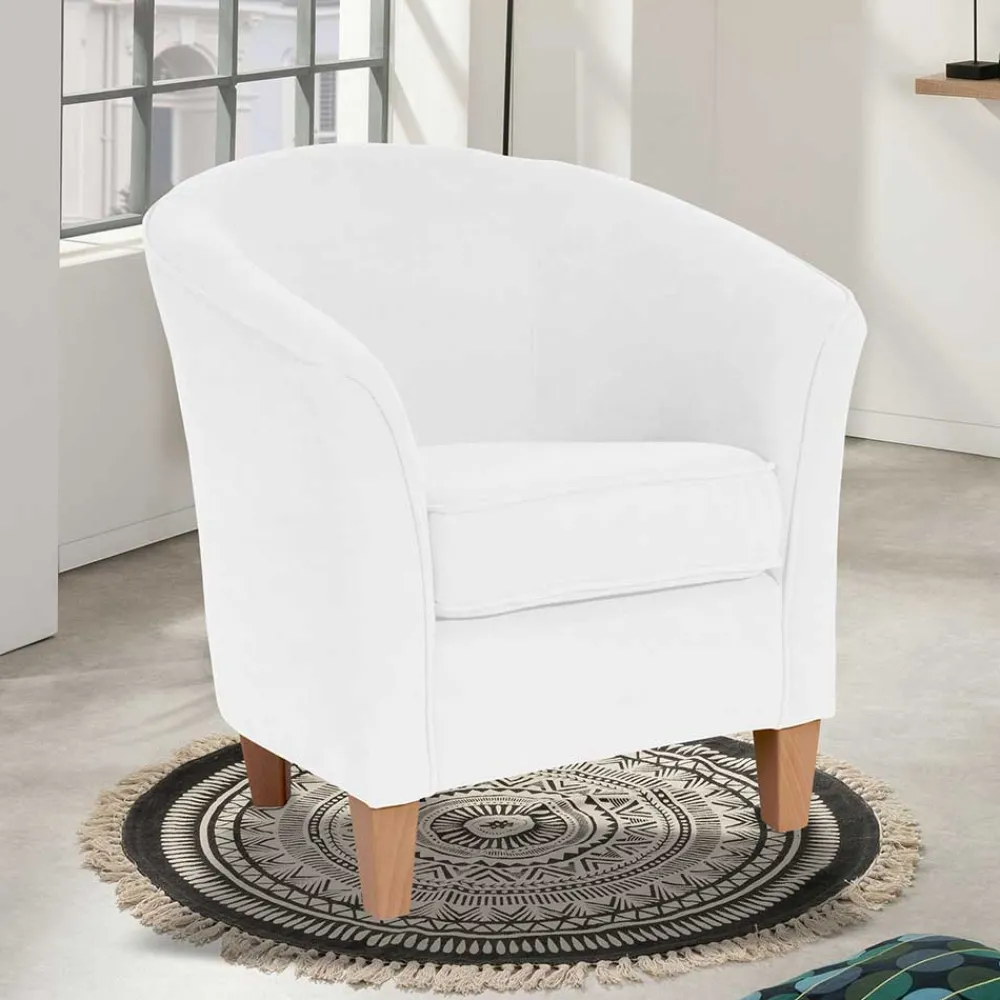 Wohnen Sessel<Velours Polsterssel in Creme und Buche - Potova