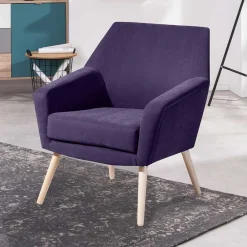 Wohnen Sessel<Velours Sessel in Violett und Buche Natur - Cunnar