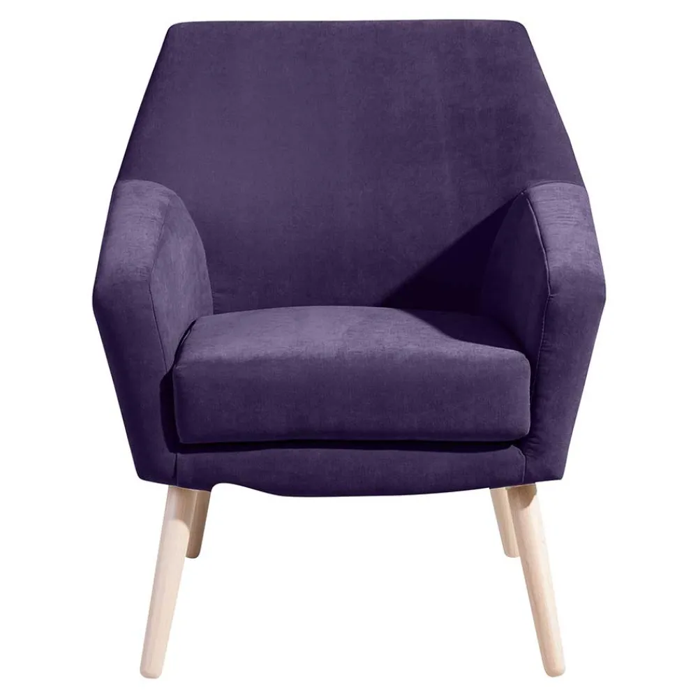 Wohnen Sessel<Velours Sessel in Violett und Buche Natur - Cunnar