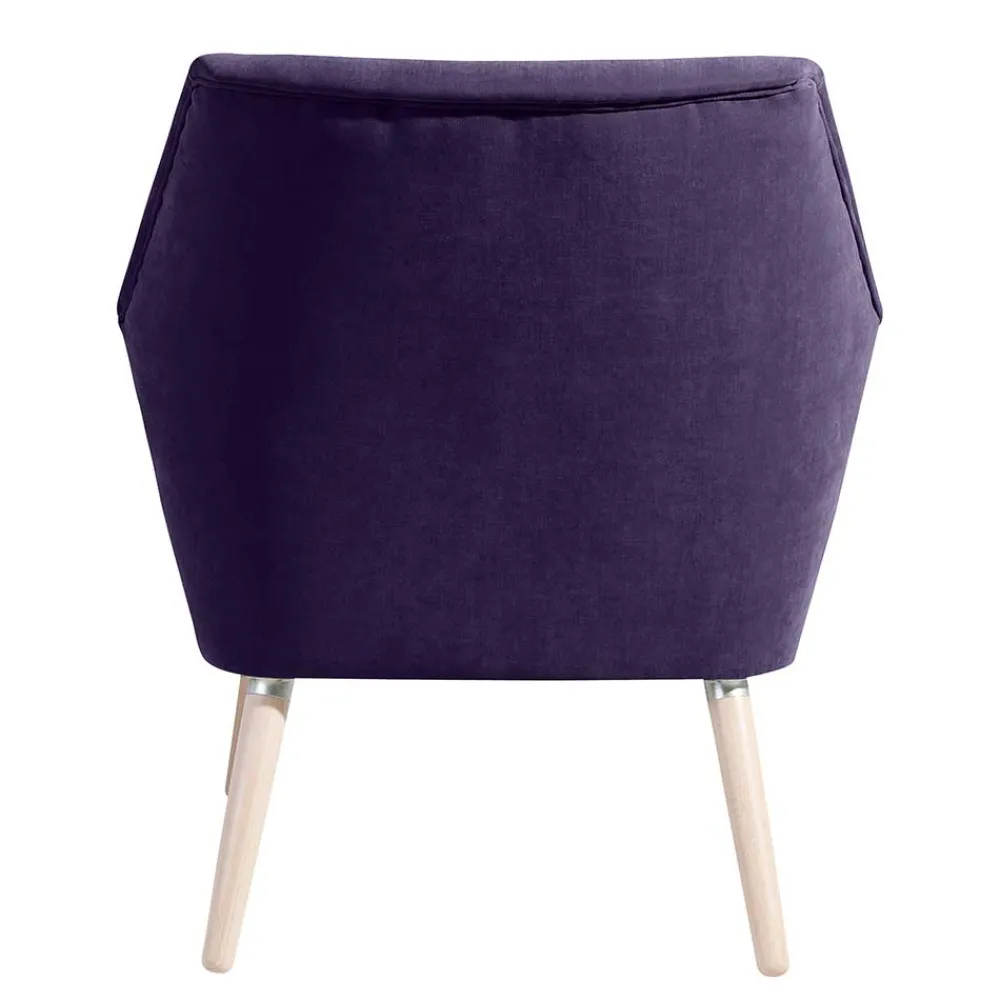 Wohnen Sessel<Velours Sessel in Violett und Buche Natur - Cunnar
