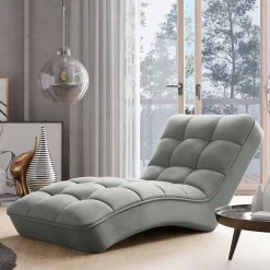 Wohnen Sofas<Velours-Polsterliege in Hellgrau - Spain