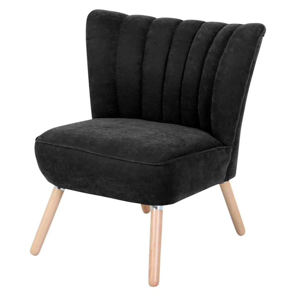Wohnen Sessel<Velours-Sessel in Schwarz und Buche Natur - Avenzas