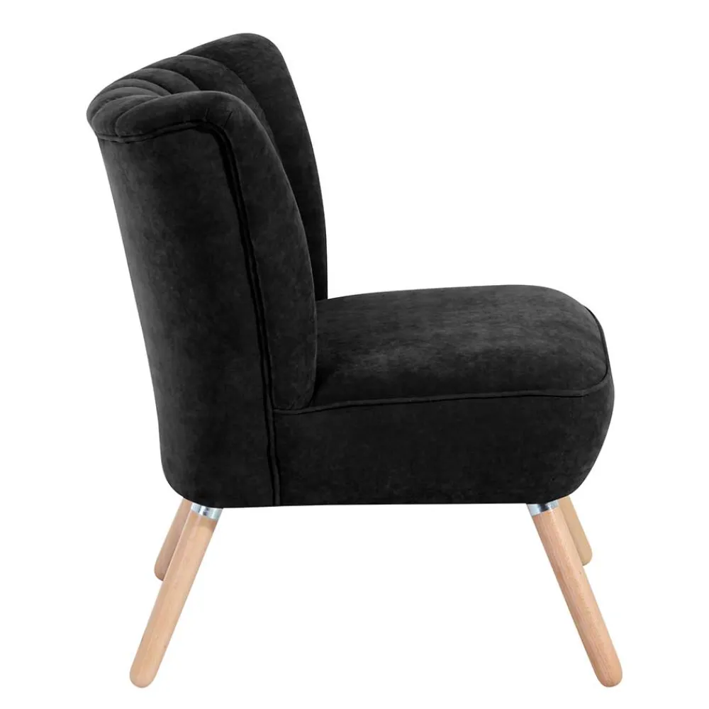 Wohnen Sessel<Velours-Sessel in Schwarz und Buche Natur - Avenzas
