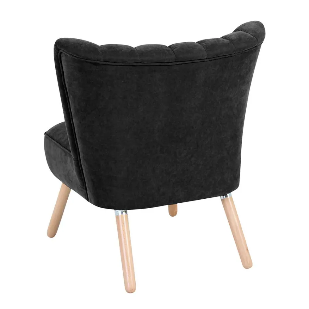 Wohnen Sessel<Velours-Sessel in Schwarz und Buche Natur - Avenzas