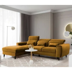 Wohnen Betten|Sofas<Viersitzer Bettcouch in Senfgelb Samt - Defano