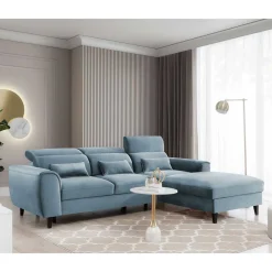 Wohnen Betten|Sofas<Viersitzer Ecksofa in Hellblau - matter Samt - Memphis