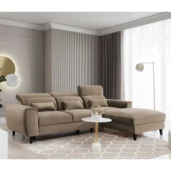 Wohnen Betten|Sofas<Viersitzer Wohnlandschaft in Beige Veloursstoff - Ladeus