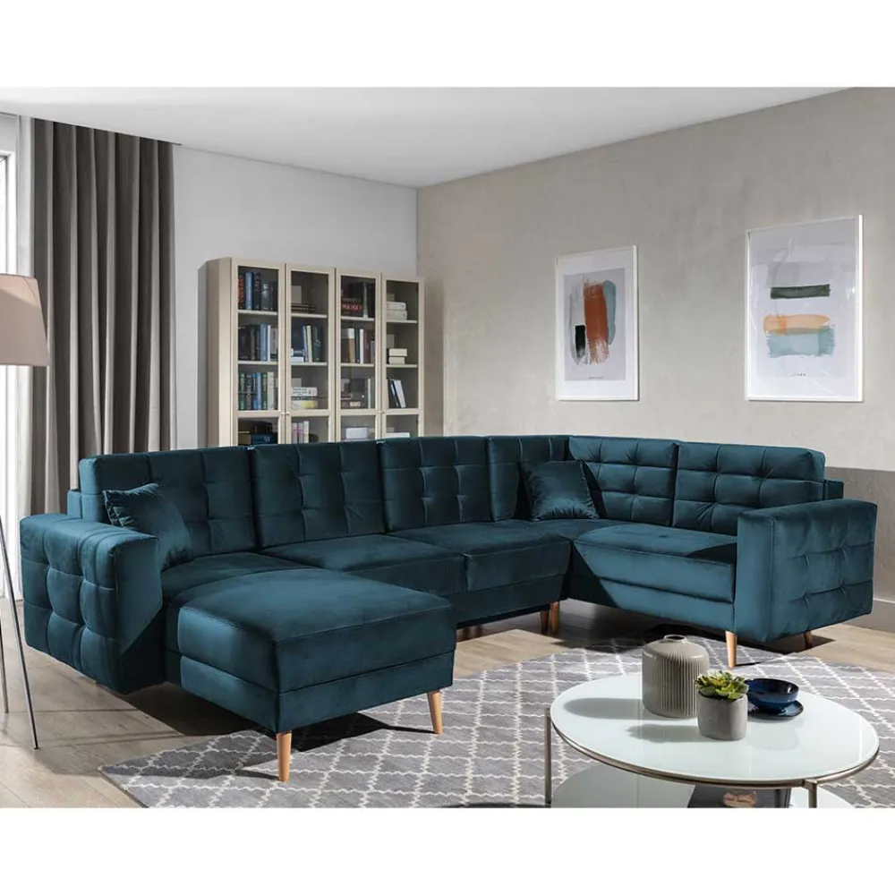 Wohnen Sofas<Viersitzer Wohnzimmer Schlafcouch in Dunkelblau - Mauritius
