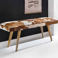 Wohnen Sitzbank<Vintage Landhaus Bank Ilusiana mit Fell Leder Holz 120cm