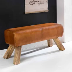 Wohnen Sitzbank<Vintage Lederbank Snog mit Holzgestell rustikal