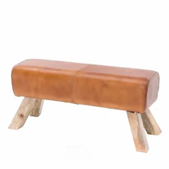 Wohnen Sitzbank<Vintage Lederbank Snog mit Holzgestell rustikal
