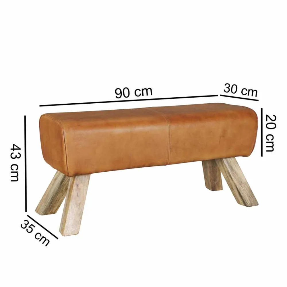 Wohnen Sitzbank<Vintage Lederbank Snog mit Holzgestell rustikal