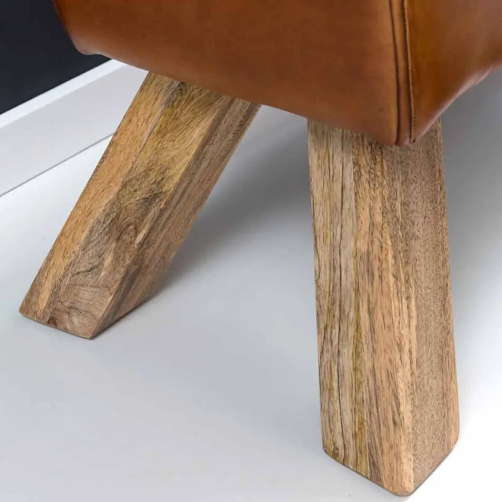 Wohnen Sitzbank<Vintage Lederbank Snog mit Holzgestell rustikal