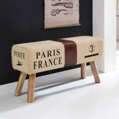 Wohnen Sitzbank<Vintage Polsterbank Clause mit Holz Leinen Echtleder