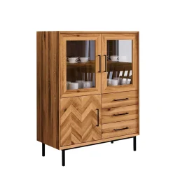 Wohnen Highboards|Vitrinen<Vitrine Highboard mit 3 Türen & Schubladen - Kerfa