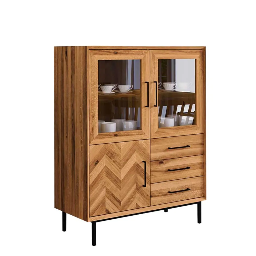 Wohnen Highboards|Vitrinen<Vitrine Highboard mit 3 Türen & Schubladen - Kerfa
