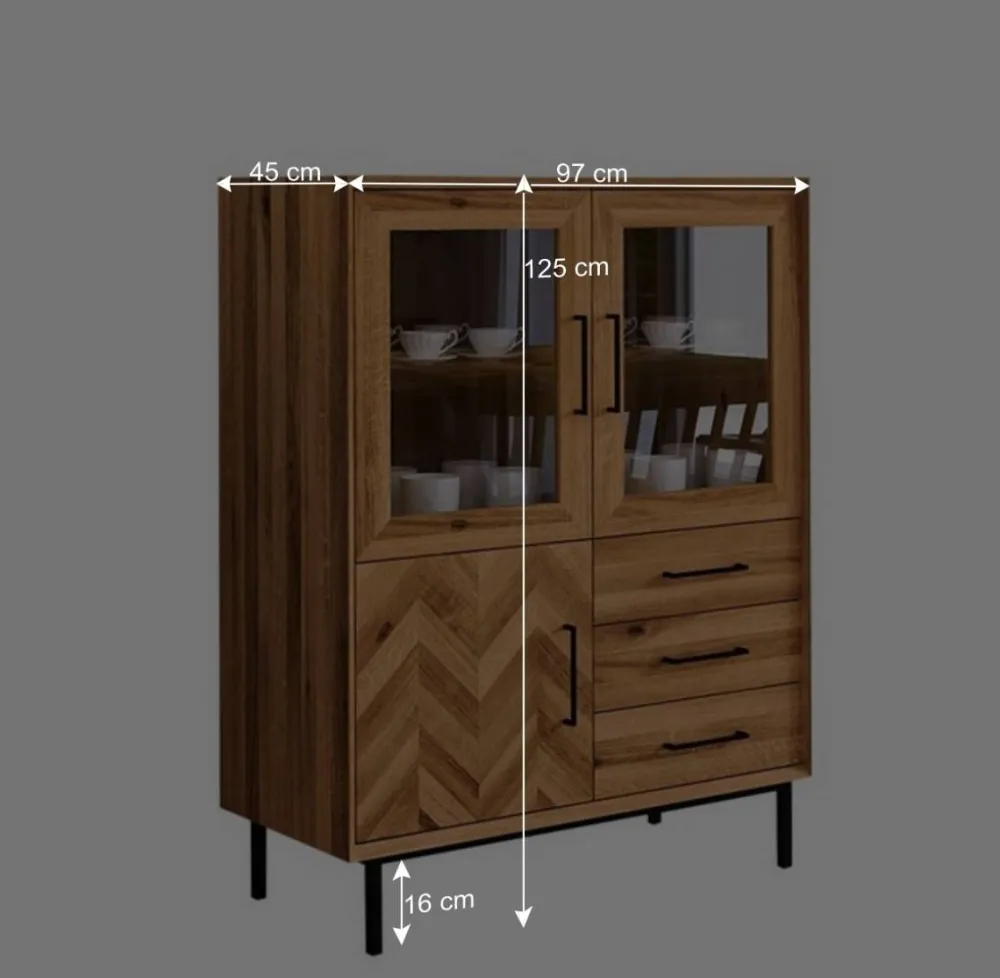 Wohnen Highboards|Vitrinen<Vitrine Highboard mit 3 Türen & Schubladen - Kerfa