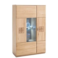 Wohnen Highboards|Vitrinen<Vitrine Highboard optional mit LED Pontros Eiche Bianco teilmassiv