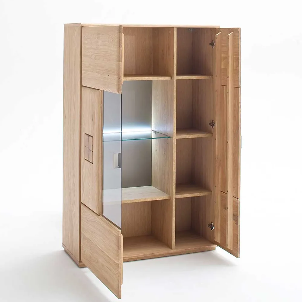 Wohnen Highboards|Vitrinen<Vitrine Highboard optional mit LED Pontros Eiche Bianco teilmassiv