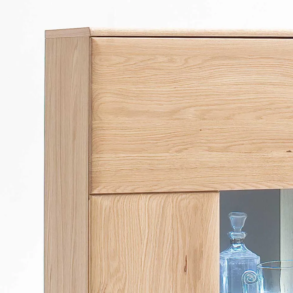 Wohnen Highboards|Vitrinen<Vitrine Highboard optional mit LED Pontros Eiche Bianco teilmassiv