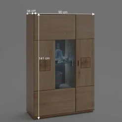 Wohnen Highboards|Vitrinen<Vitrine Highboard optional mit LED Pontros Eiche Bianco teilmassiv