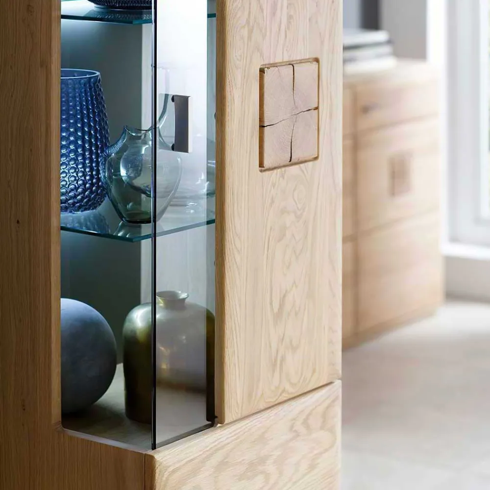 Wohnen Vitrinen<Vitrine in 60cm Breite Pontros Eiche Bianco teilmassiv