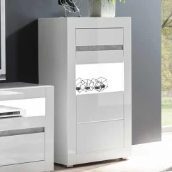 Wohnen Vitrinen<Vitrine in Hochglanz Weiß Mextra mit Beton Dekor Absetzung