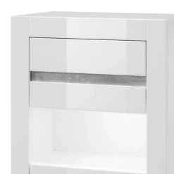 Wohnen Vitrinen<Vitrine in Hochglanz Weiß Mextra mit Beton Dekor Absetzung