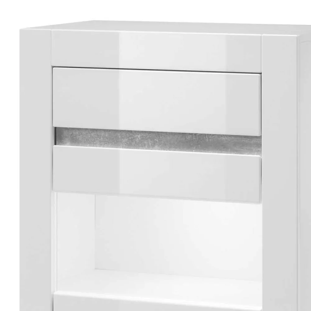 Wohnen Vitrinen<Vitrine in Hochglanz Weiß Mextra mit Beton Dekor Absetzung