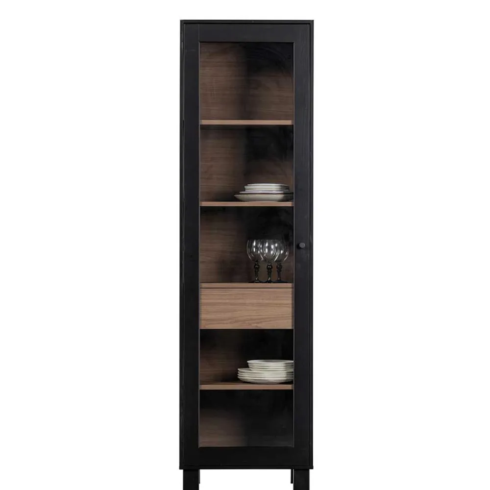 Wohnen Vitrinen<Vitrine in Schwarz & Walnuss Optik - Rabad