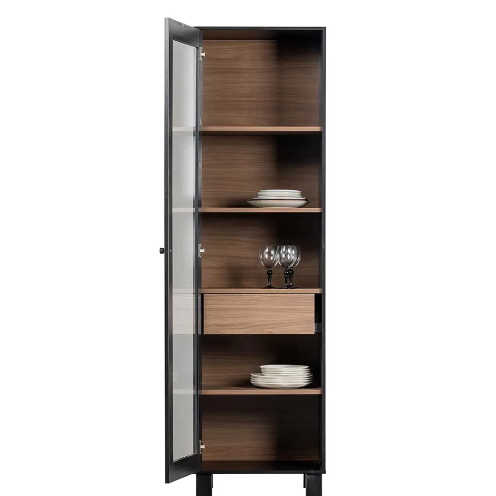 Wohnen Vitrinen<Vitrine in Schwarz & Walnuss Optik - Rabad