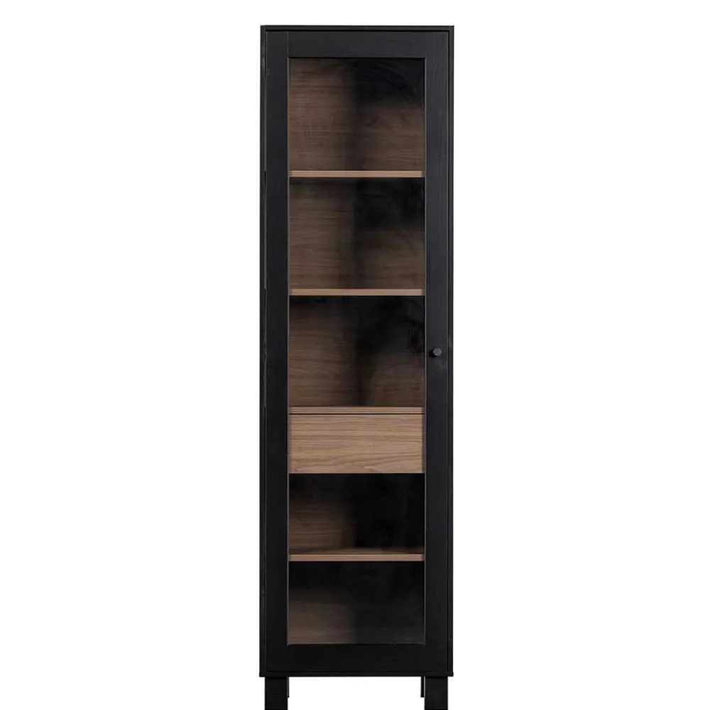 Wohnen Vitrinen<Vitrine in Schwarz & Walnuss Optik - Rabad