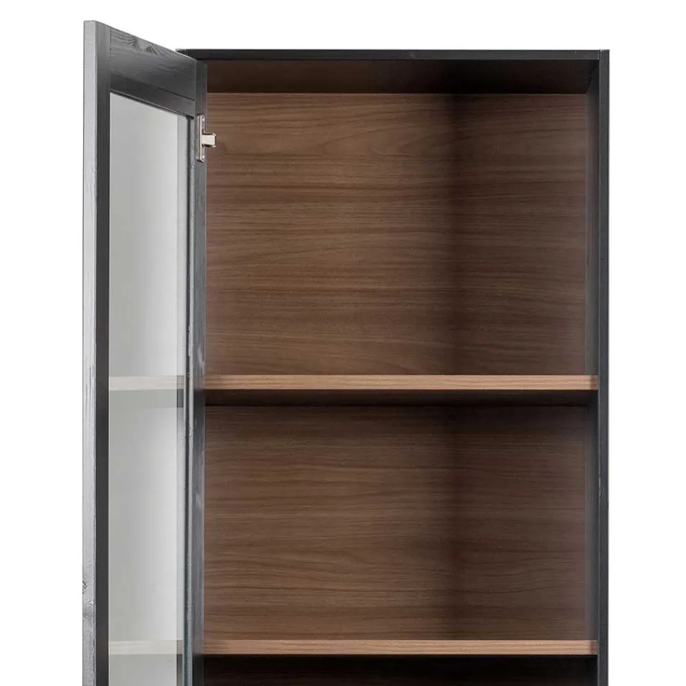 Wohnen Vitrinen<Vitrine in Schwarz & Walnuss Optik - Rabad