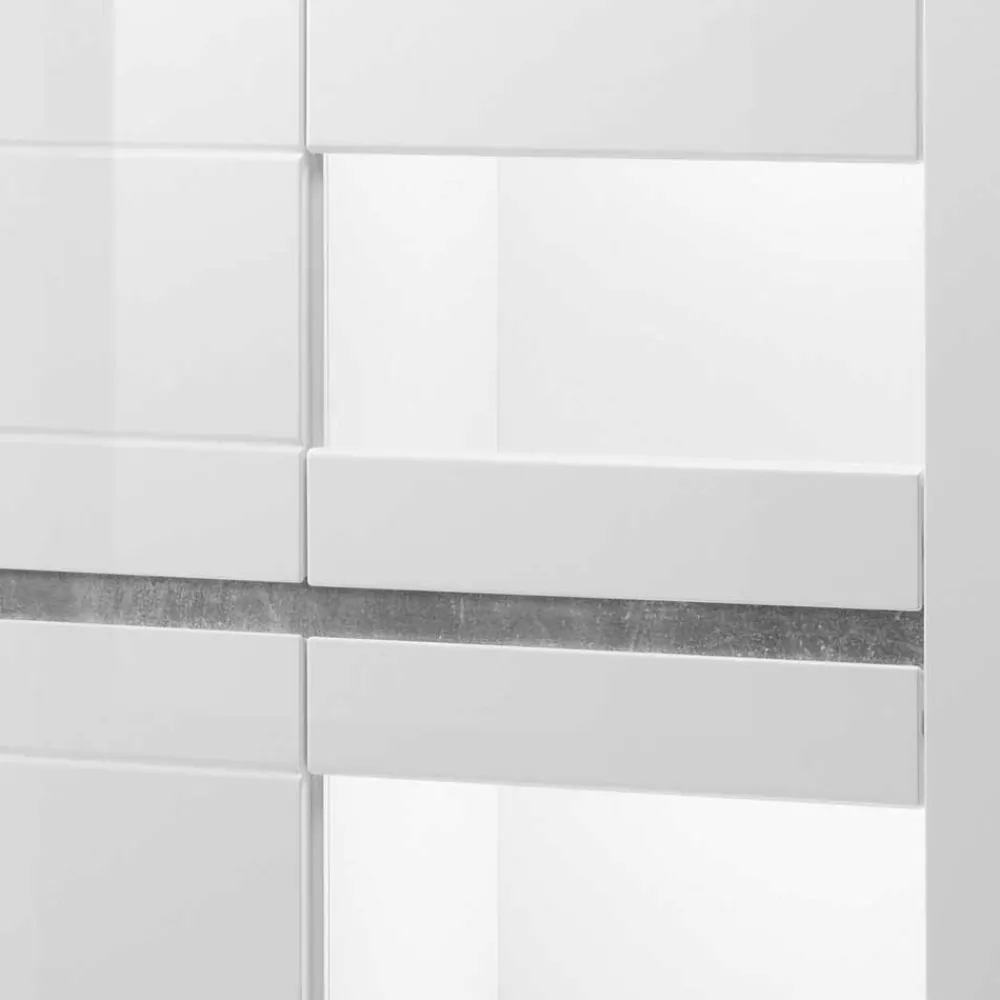 Wohnen Vitrinen|Schränke<Vitrine in Weiß hochglänzend Mextra mit Absetzung Beton Optik