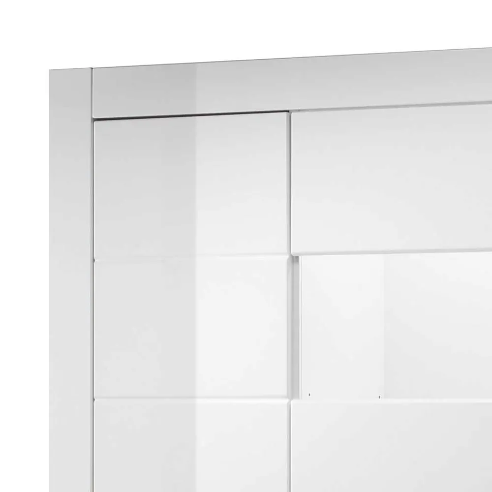 Wohnen Vitrinen|Schränke<Vitrine in Weiß hochglänzend Mextra mit Absetzung Beton Optik