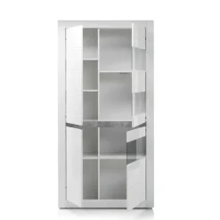 Wohnen Vitrinen|Schränke<Vitrine in Weiß hochglänzend Mextra mit Absetzung Beton Optik
